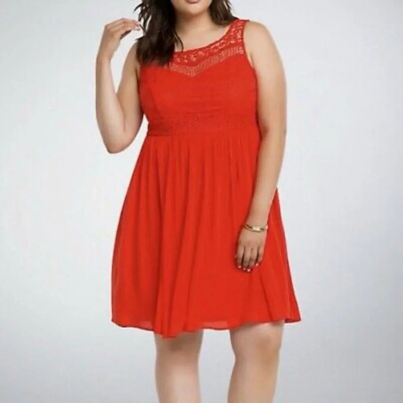 NWT Torrid Scarlett Red Crochet Lace Crinkle Gauze Sleeveless Dress in Size 26 - Picture 1 of 14